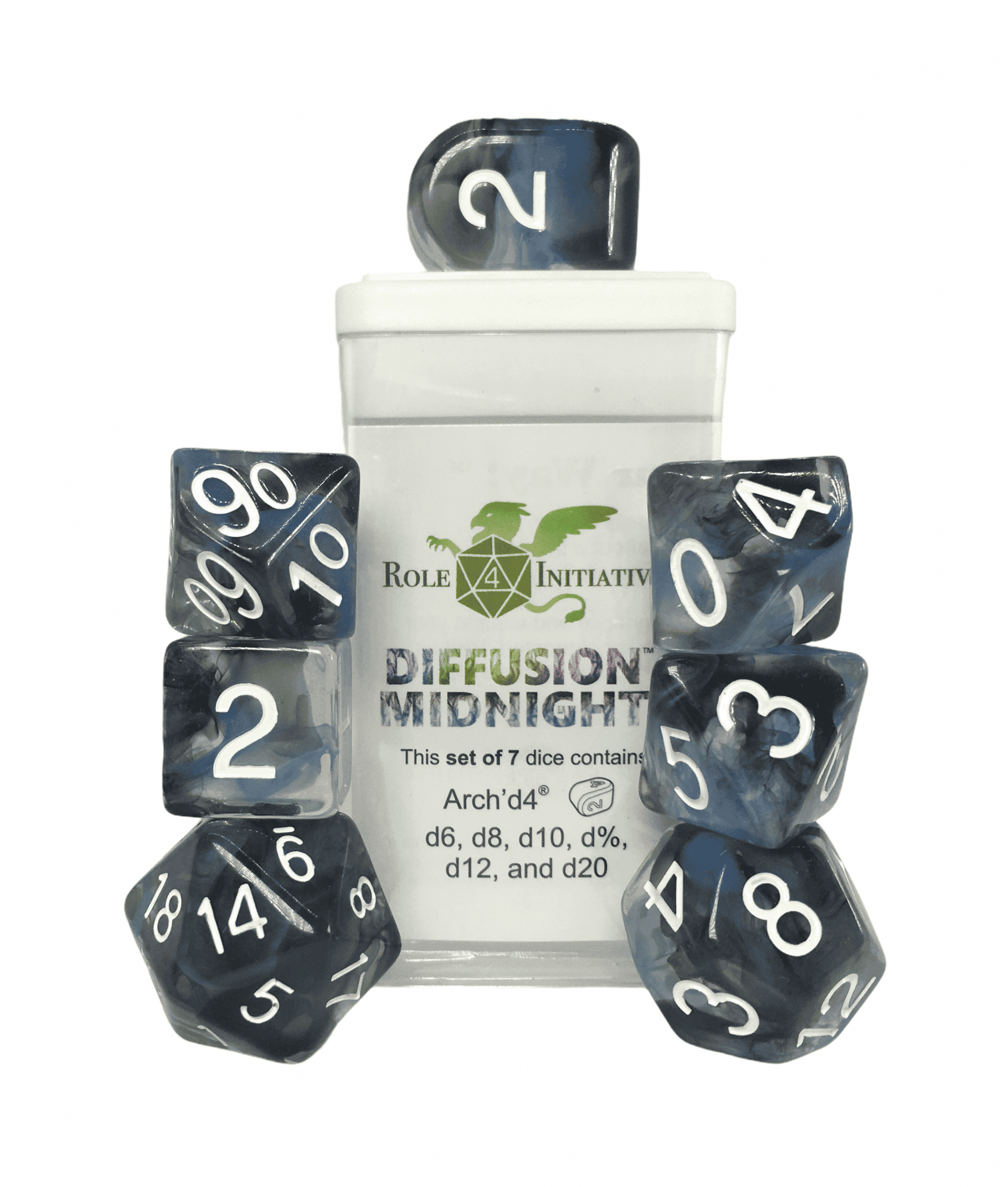 Role 4 Initiative Diffusion Midnight Set of 7 Polyhedral Dice image 0